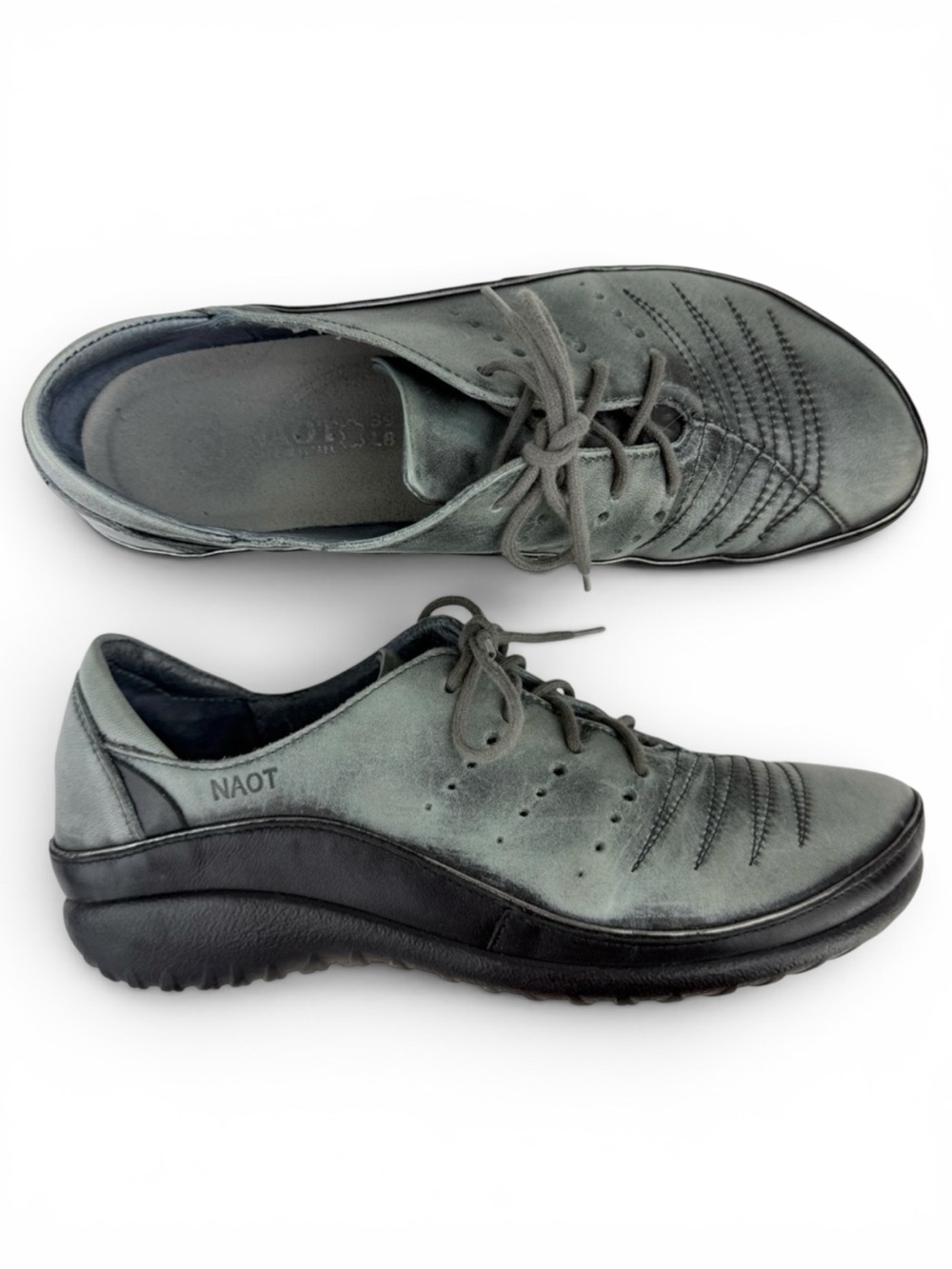 Naot Kumara Gray Black Leather Comfort Oxford Shoes Women’s 39 US 8-8.5